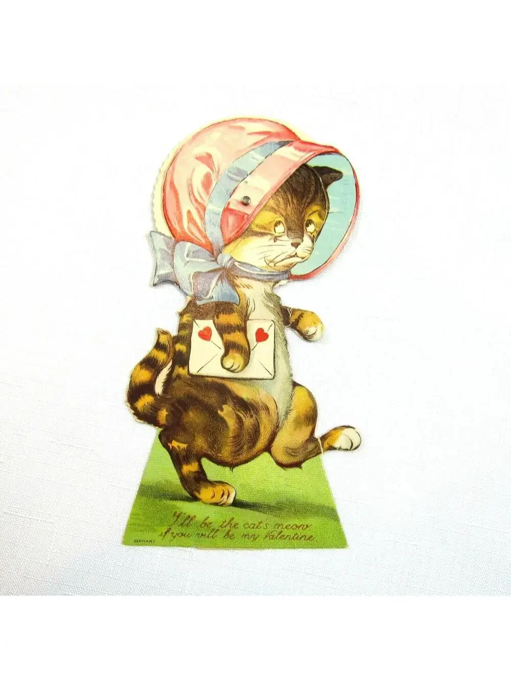 Vintage Valentine Card Mechanical Cat Moving Sad Face Stand Up Germany 1920-30s